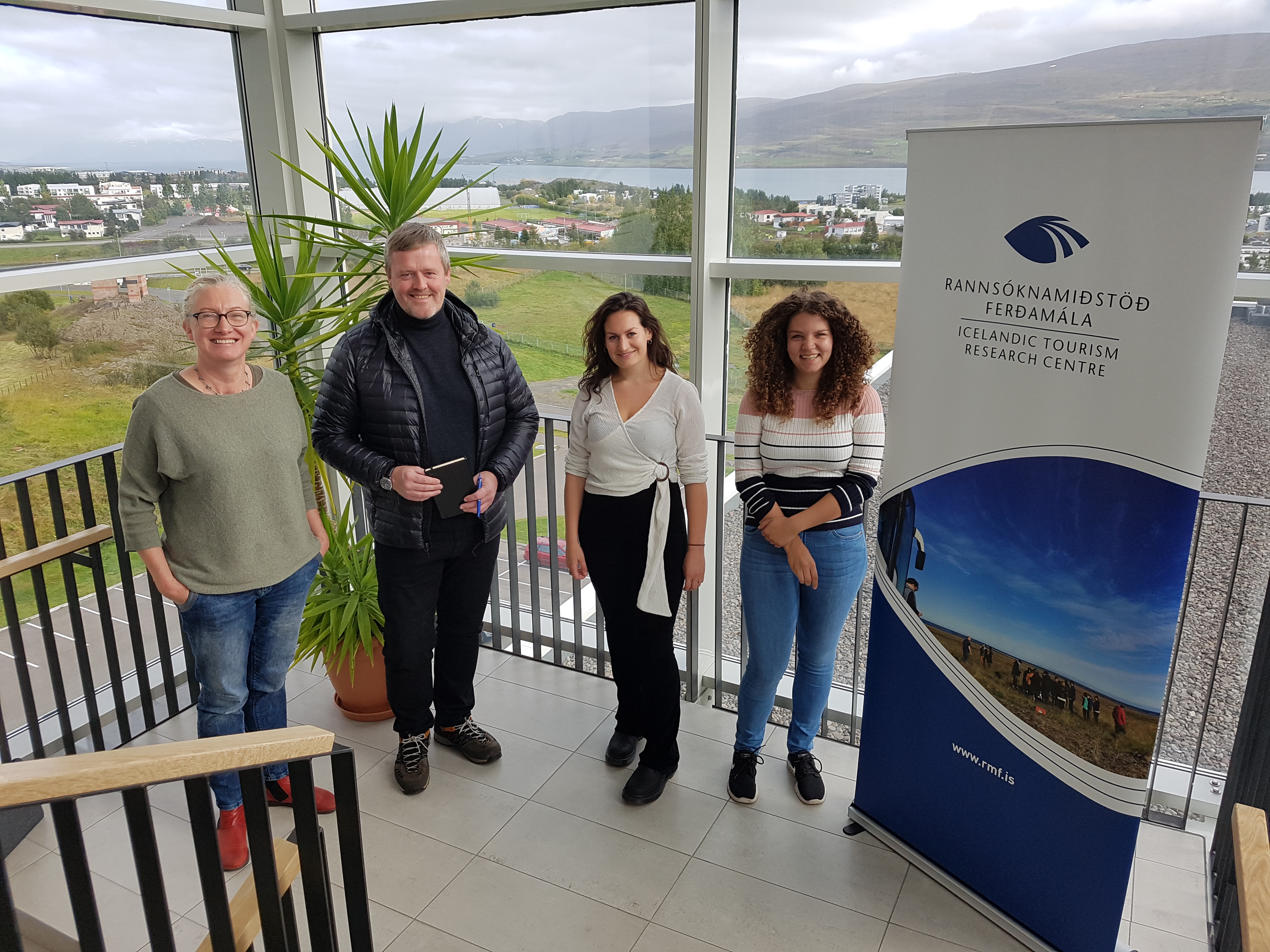 Interns Anneke (right) and Sascha (second from right) with the ITRC director Guðrún Þóra (left) and Guðmundur , park ranger in Vatnajökull National Park (second from left)
