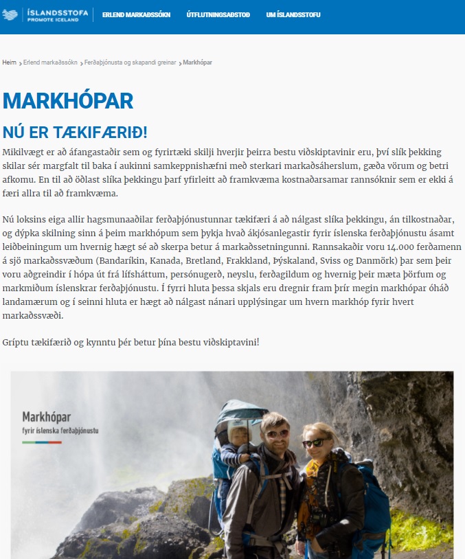 Markhópalíkan - skjáskot af vef Íslandsstofu