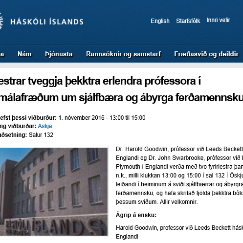 Fyrirlestrar í HÍ um sjálfbæra og ábyrga ferðamennsku