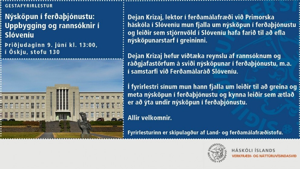 Guest Lecture: Tourism innovation and its research and promotion activities in Slovenia