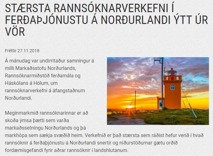 Nýtt rannsóknarverkefni um ferðaþjónustu á Norðurlandi